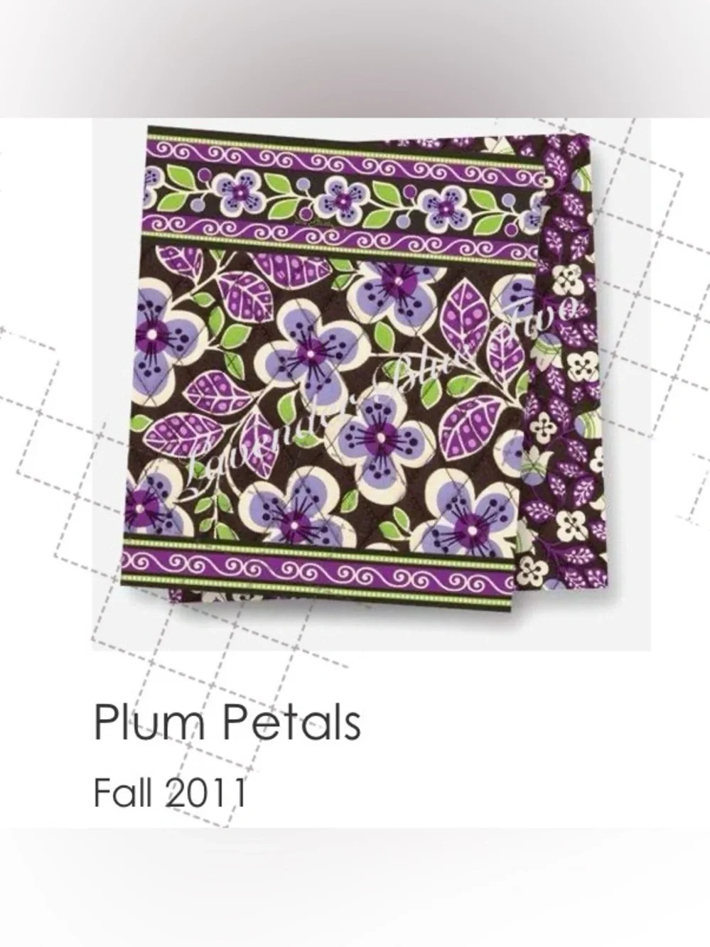 VERA BRADLEY Plum Petals 2011 Travel Cosmetic Case Zipper Top Close Lined Purple